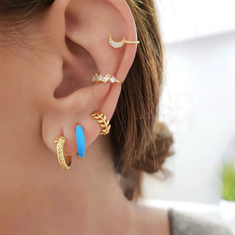 Geometric U-shaped epoxy earrings with colourful dripping oil treatment on silver-plated copper wire