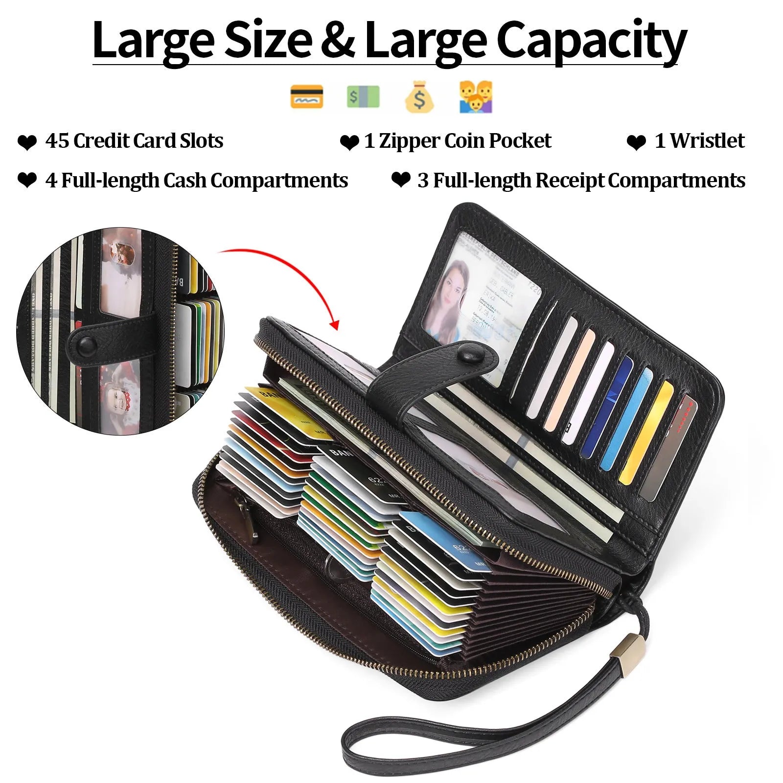 Women's expanding long wallet in PU leather with RFID anti-theft protection, shown in a light brown colour.