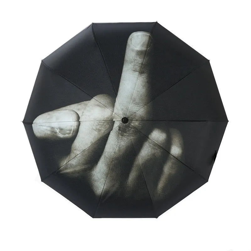 Folding umbrella automatic eccentric tri-fold with iron frame and NC fabric in street style