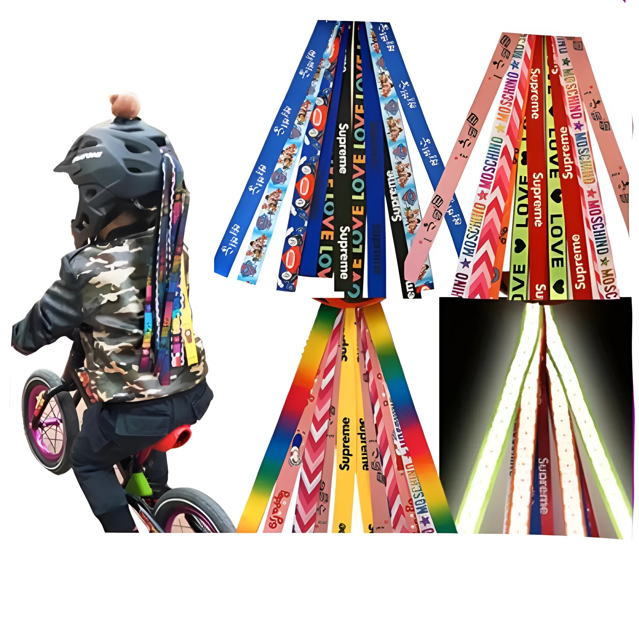 Children's helmet decorative streamer ribbon for roller skating and skiing helmets in multiple colour options