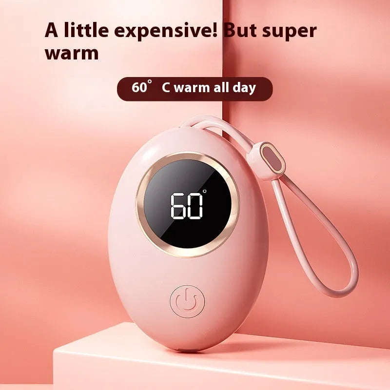 USB rechargeable hand warmer power bank with digital display in six colour options