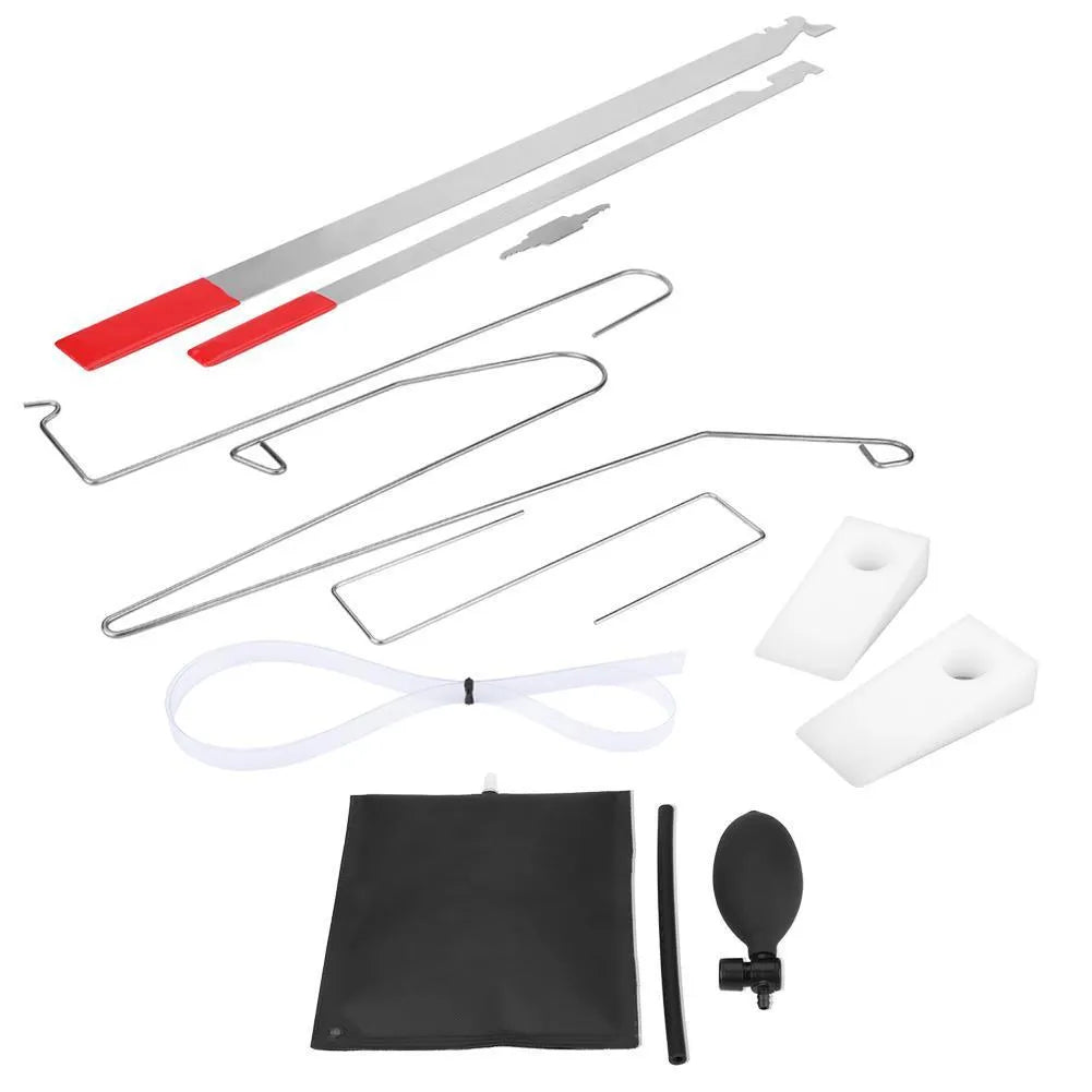 9-piece automotive maintenance tool set with air pump wedge and plastic pry tools