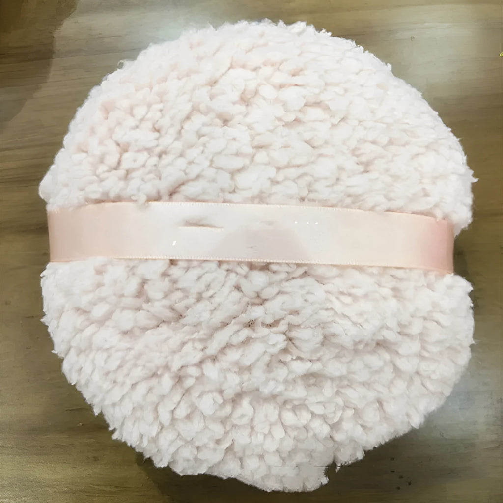 Oversized rectangular plush powder puff measuring 150x75mm in pink white skin colour options