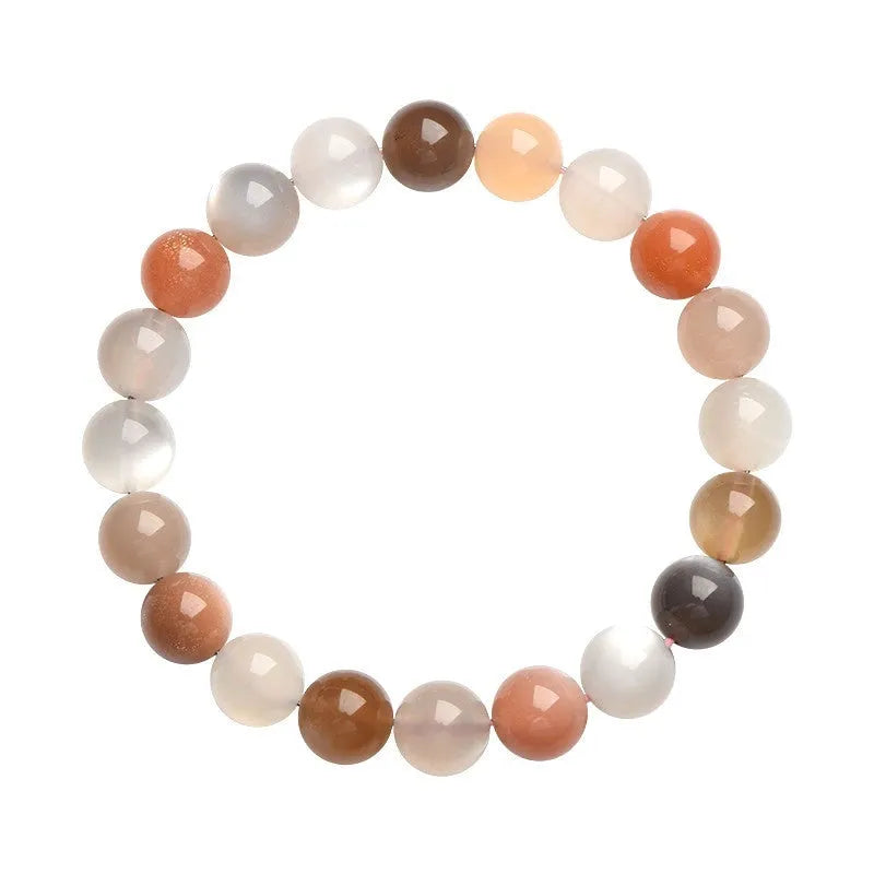 Natural colourful moonlight bracelet with 8mm moonstone beads on wrist