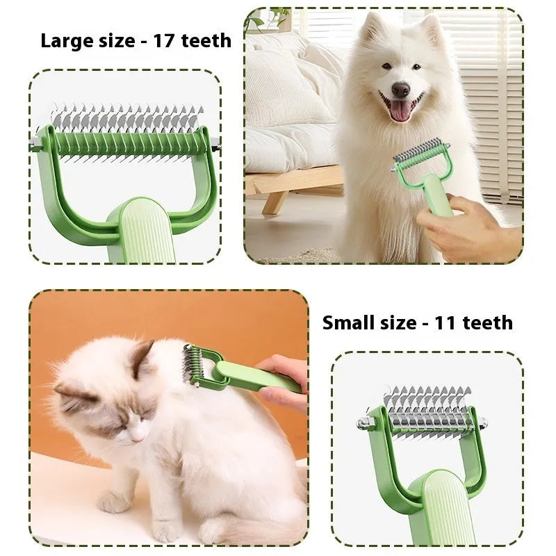 Pet grooming comb with stainless steel teeth and PP plastic handle for removing matted dog hair