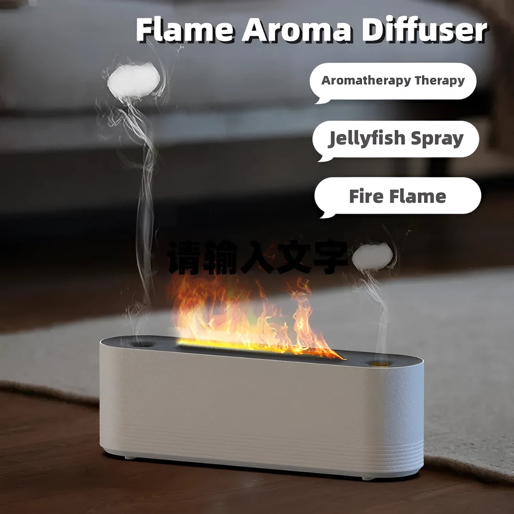 Black Flame Air ultrasonic humidifier emitting cool mist with multicolour LED flame light effect