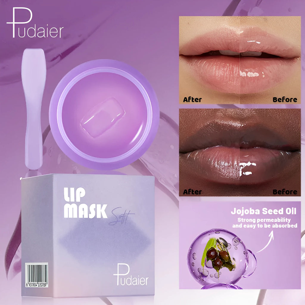 10ml pot of lip balm exfoliating mask and a metal lip scraper tool on a white background.