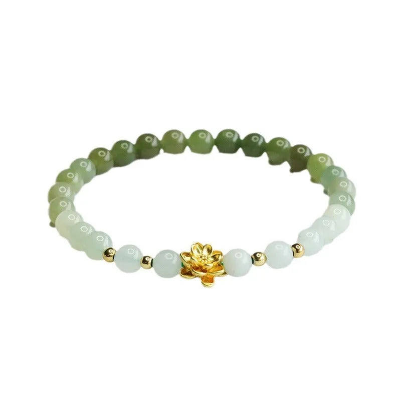Hand-woven Hetian jade bracelet with a clear water gradient and national style floral design.