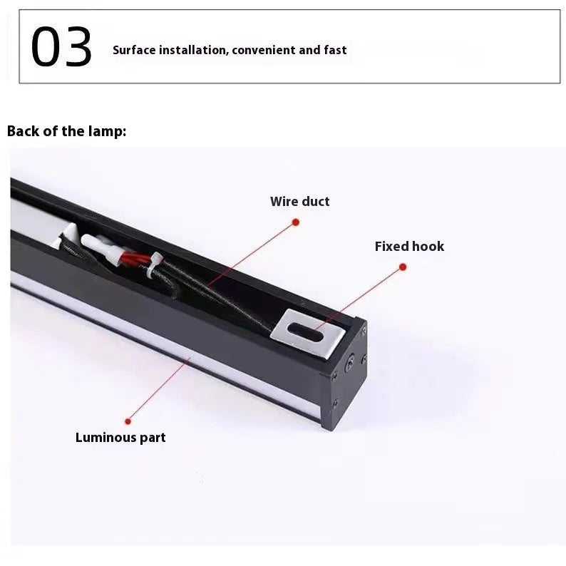 80cm long black aluminium LED strip wall lamp with a PC plastic shade and touch control.