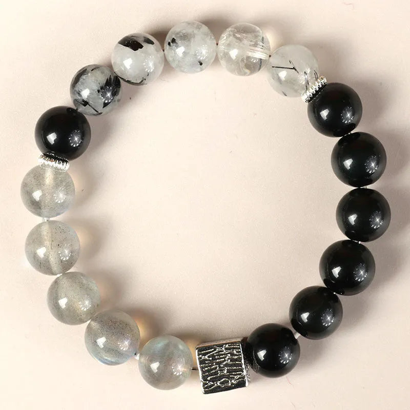 Chinese style couple crystal bracelet with 10mm geometry shape in khaki colour variations