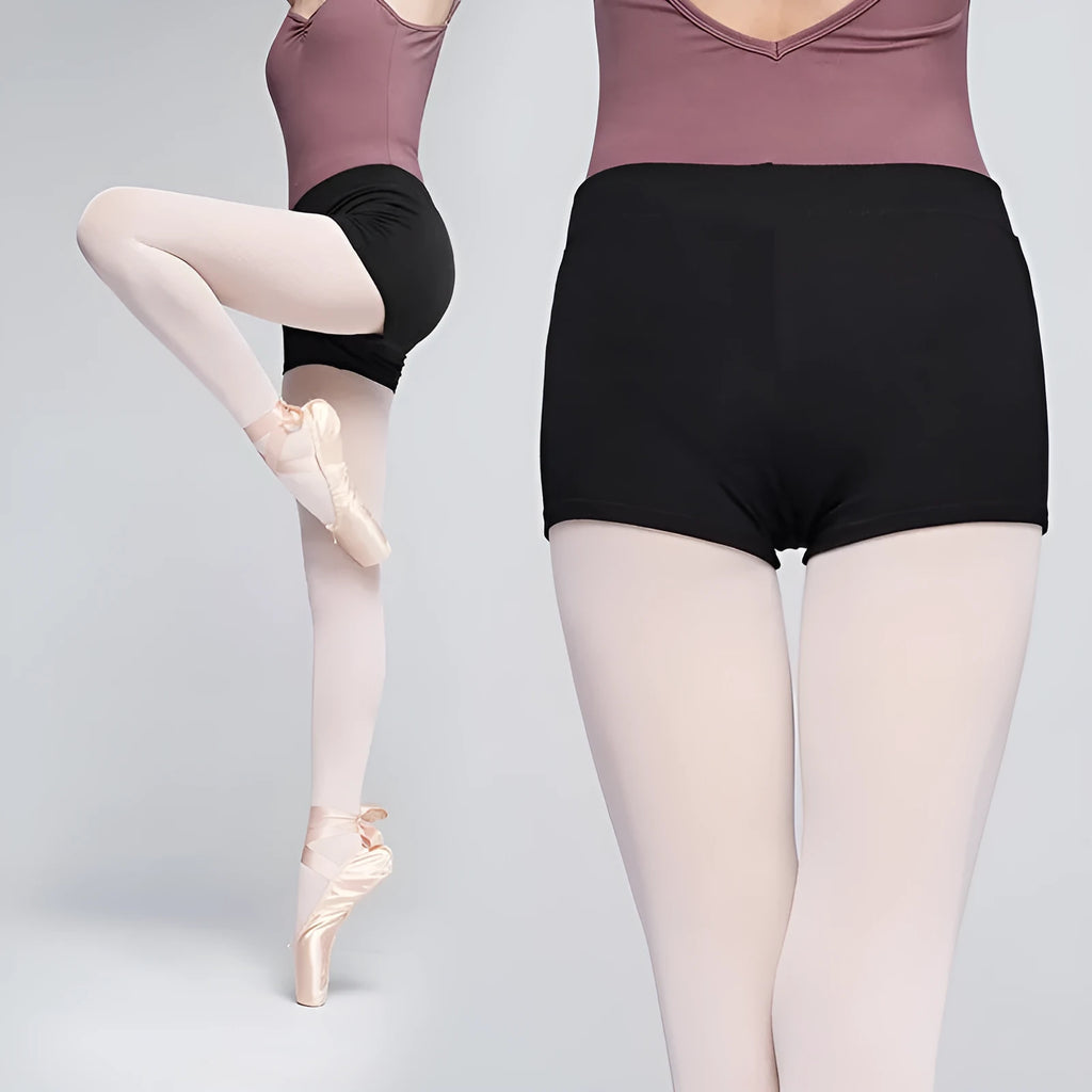 Black cotton women's ballet practice shorts for dance and fitness exercise