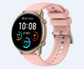 Smart sports watch with round full touch screen, silicone strap, and heart rate monitor display