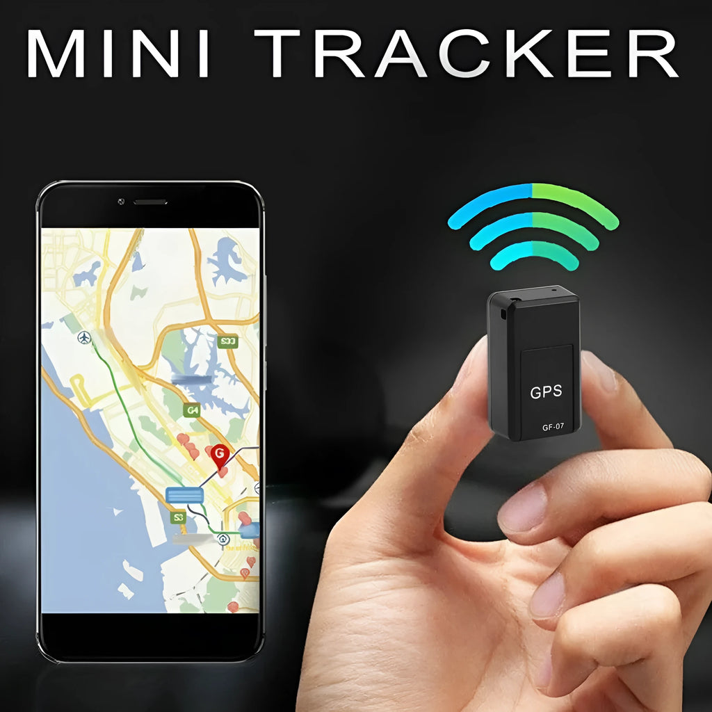 Black mini GPS car tracker device with magnetic mount for vehicle tracking