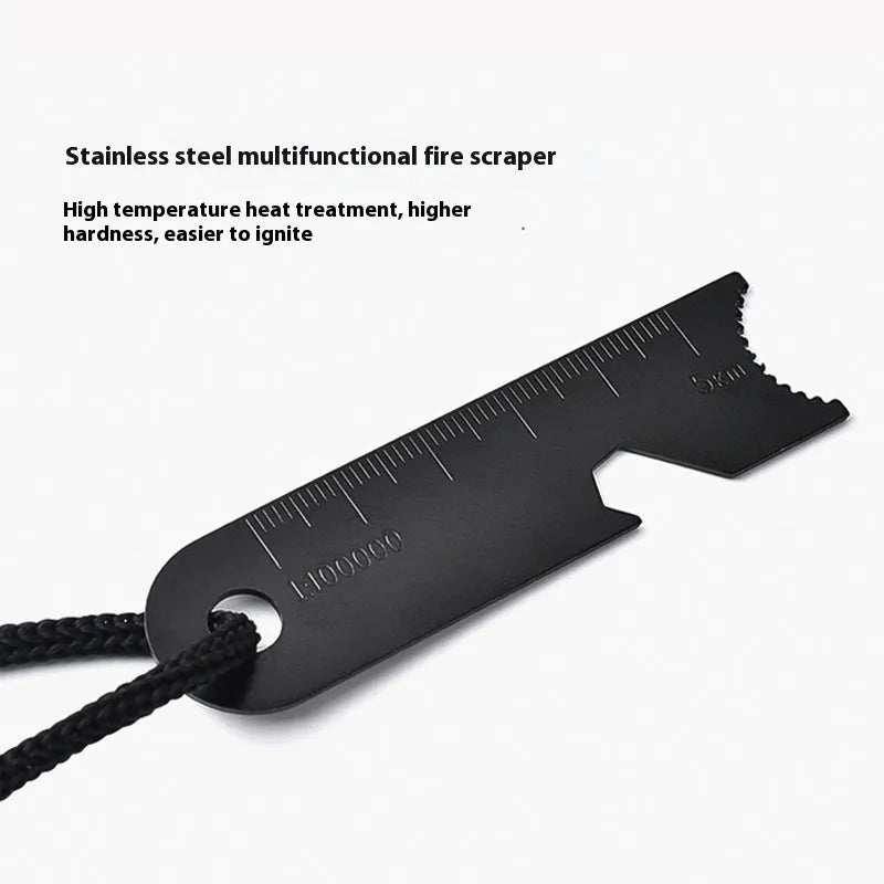 Outdoor camping multifunctional flint in black, 13cm magnesium rod with stainless steel scraper and survival whistle