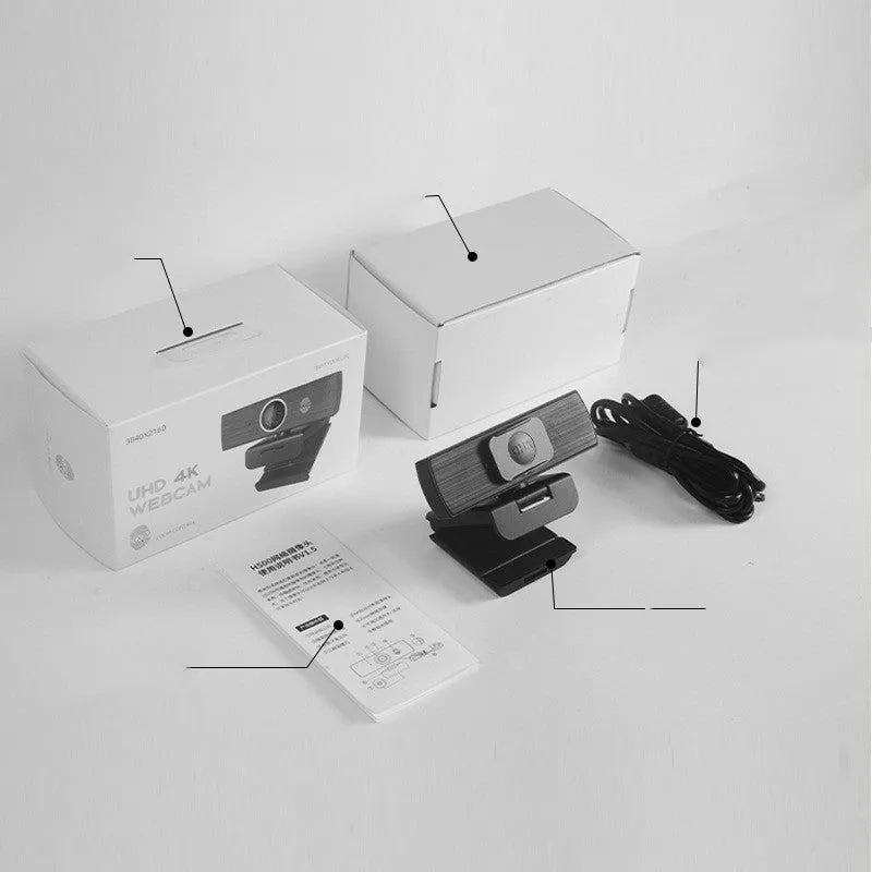 Black computer webcam with 4K resolution and magnetic privacy cover attached