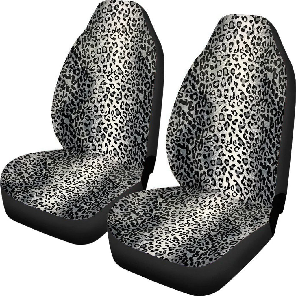 Cow spot leopard print retro style universal car seat covers, two-piece polyester set for front seats.