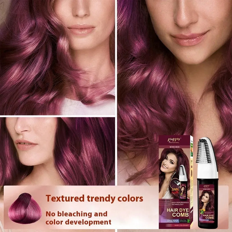 Brown, Dark Brown and Wine Red 200ml hair dye bottles with applicator comb.