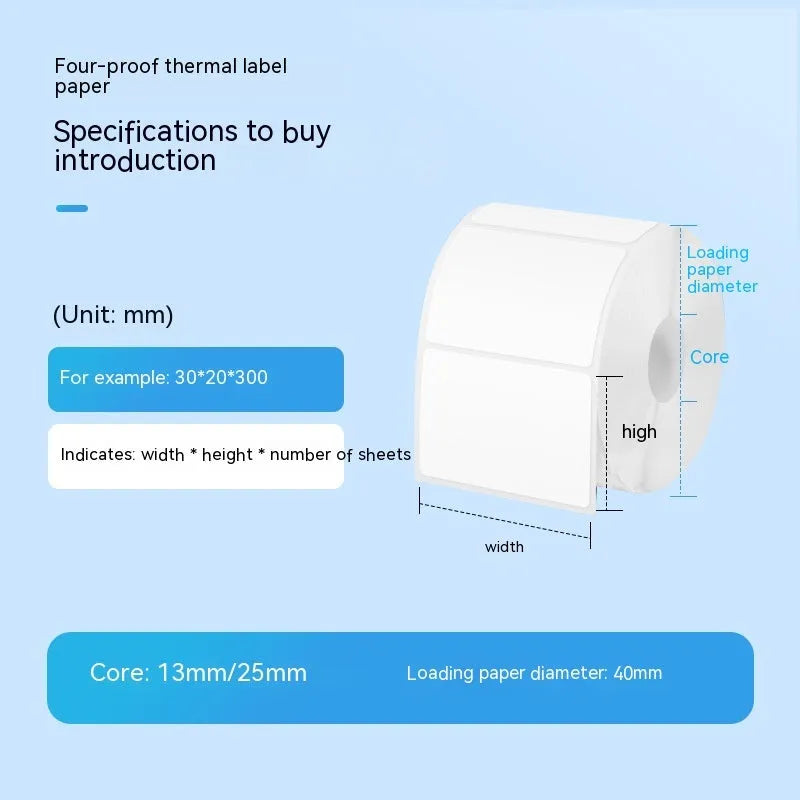 Roll of white 40x40mm thermal paper adhesive labels for price tagging
