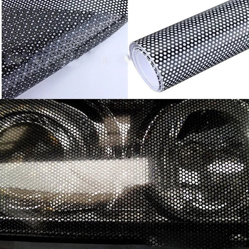 Perforated mesh automotive window film sheet measuring 30cm by 106cm