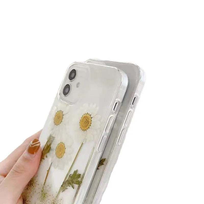 White epoxy daisy TPU phone case protective back cover for iPhone XR