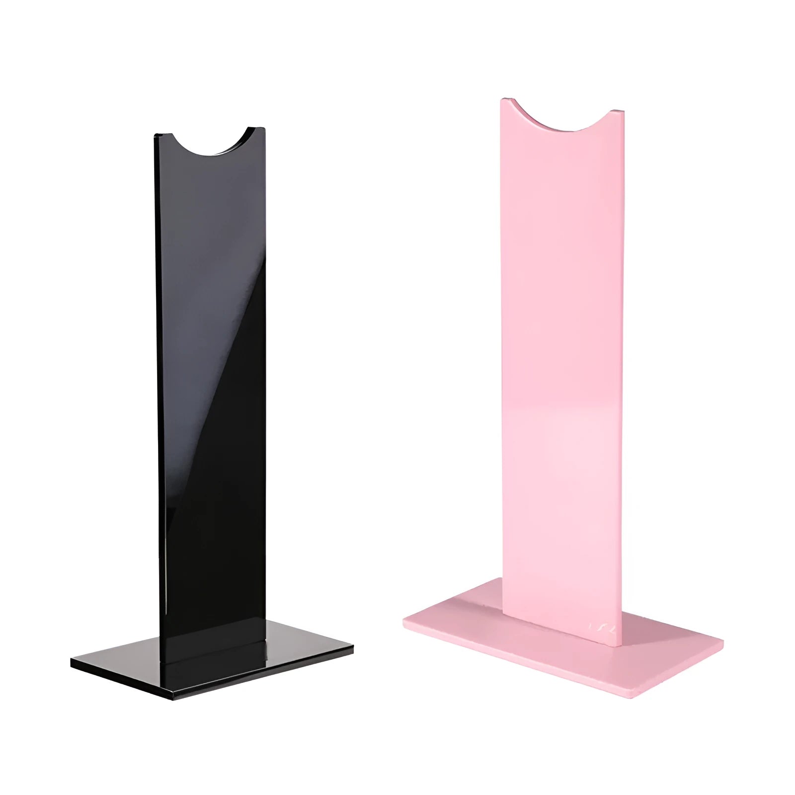 Pink and black detachable headset stand bracket for gaming headphones on a desk