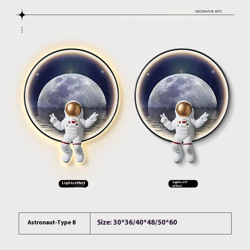 Canvas spaceman wall painting with USB LED light, frameless MDF board, small size 30x36 cm