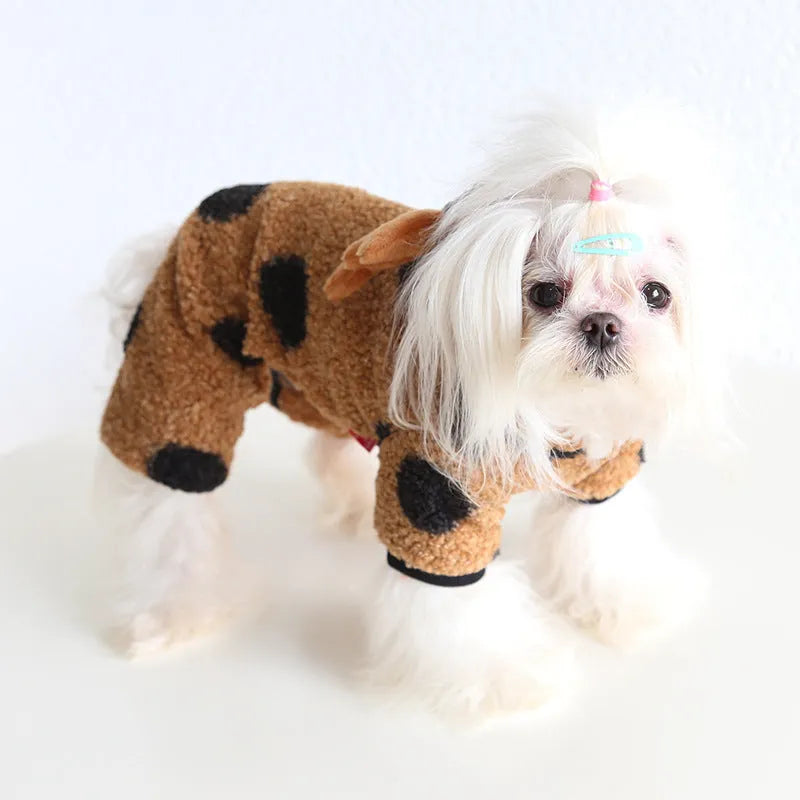 Polka dot elk couple pet costume in skirt and four-legged styles for dogs and cats