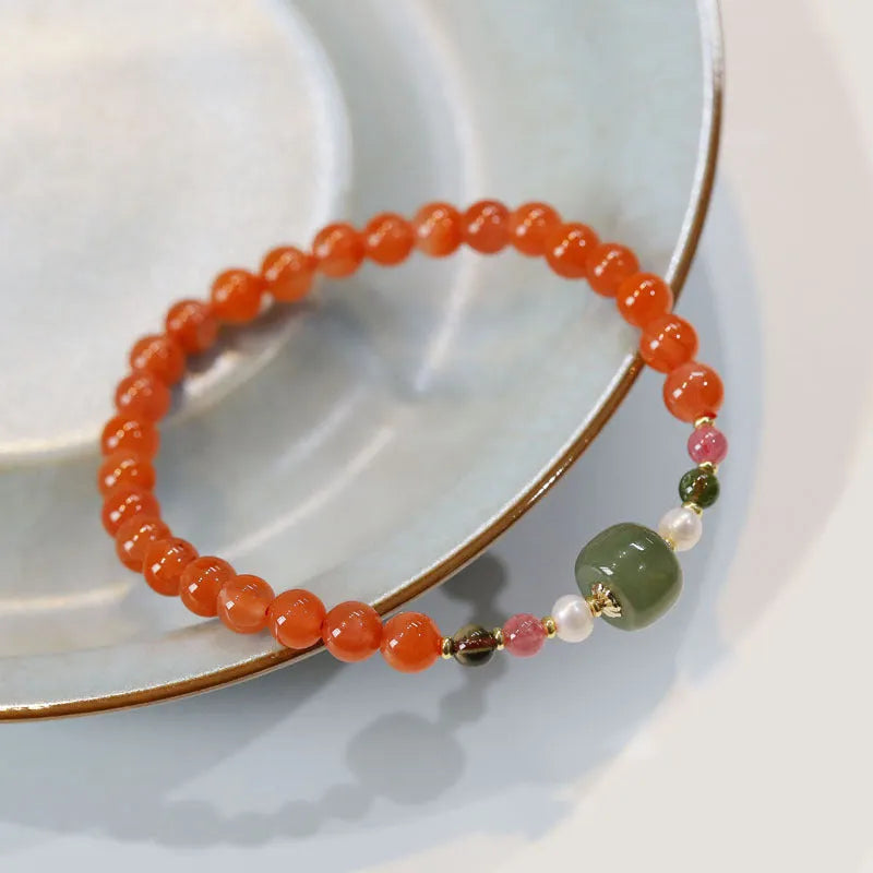 Natural Sichuan cherry red southern red agate bracelet with round beads for women