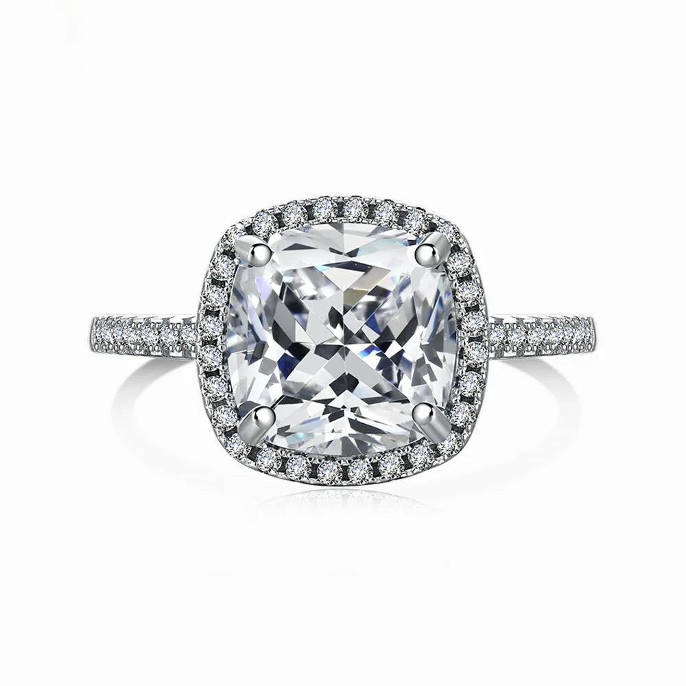 Sterling silver women's ring with fat square diamond silhouette and zircon treatment in sizes No 5 to No 10