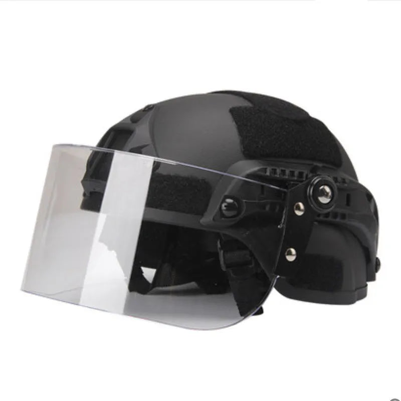 Transparent PC helmet face mask with guide rail mount 30x15cm semi-rimless design