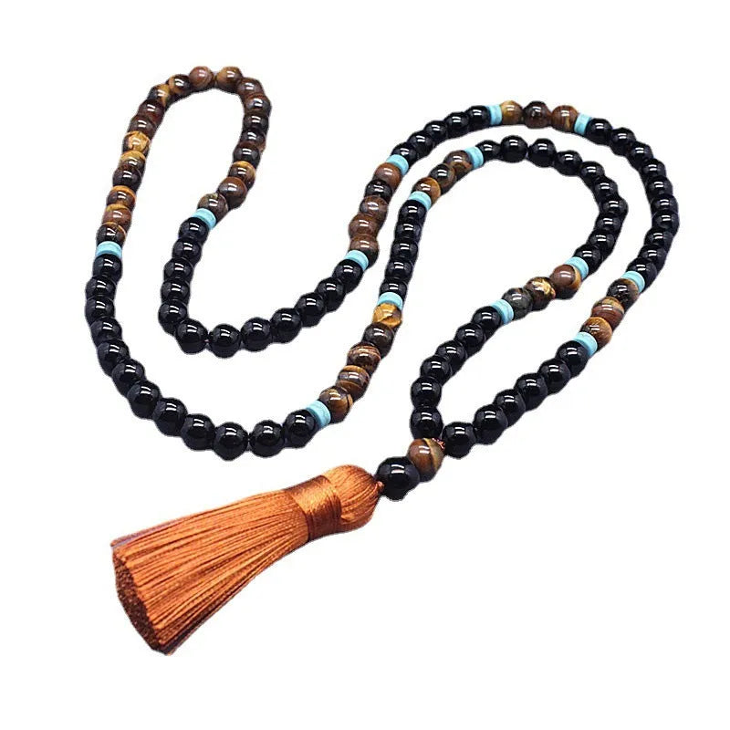 Black agate geometric bracelet and tigereye stone necklace jewellery set