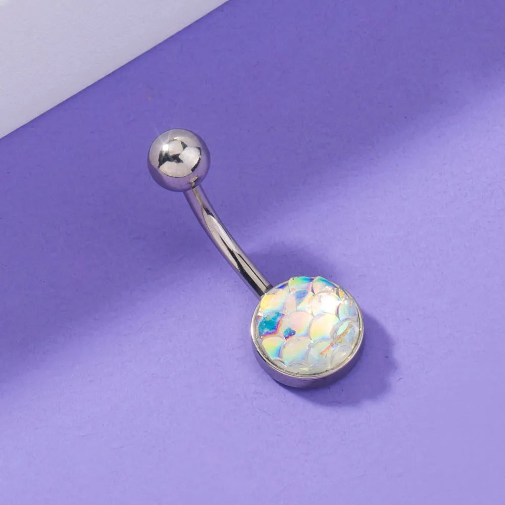 Mermaid navel zircon belly ring, stainless steel copper resin construction, width 0.9 cm height 2.2 cm, electroplated finish