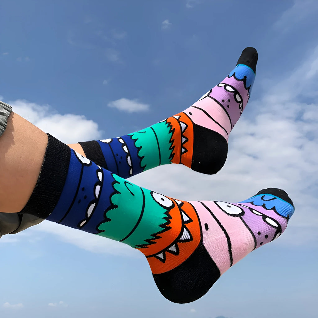 Cotton tube socks for men and women, high tube, cartoon pattern, one size, black white colour option