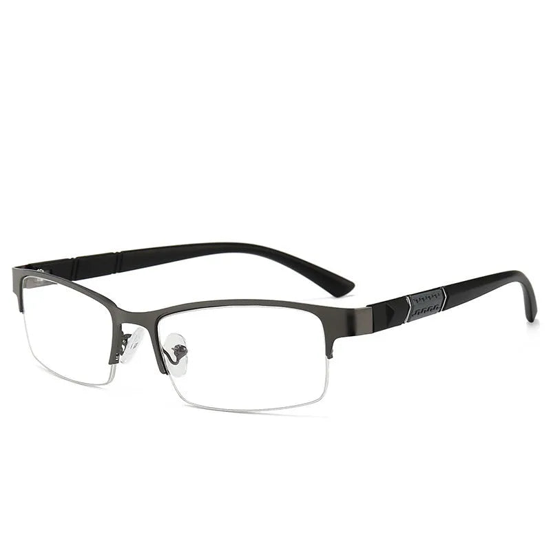 Men's myopia glasses with metal half frame, simple style, available in black colour