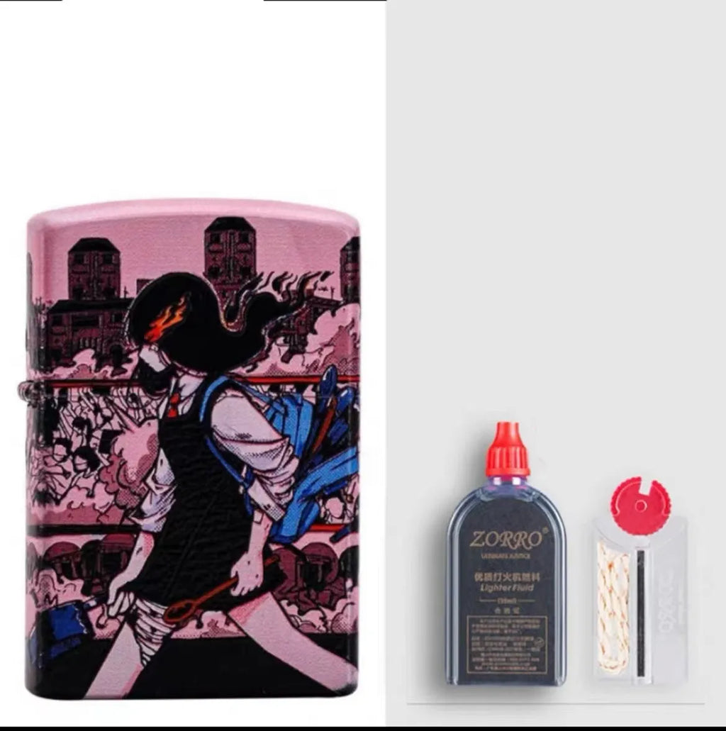 Windproof kerosene lighter with copper case, steel liner, and personalised decorative design options
