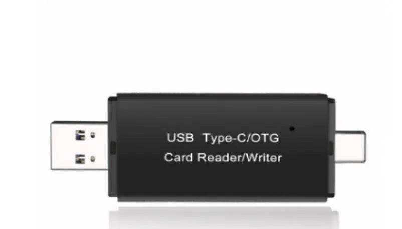 Black USB 3.0 card reader model 320 for SD and TF memory cards with Type-C plug