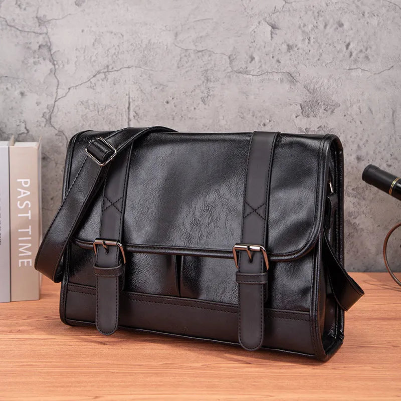 Black Korean-style men's anti-theft commuter backpack with sewing thread detailing