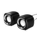 Laptop audio desktop mini speaker pair, ABS, black, 7.2cm cube with scroll wheel and 3.5mm wire