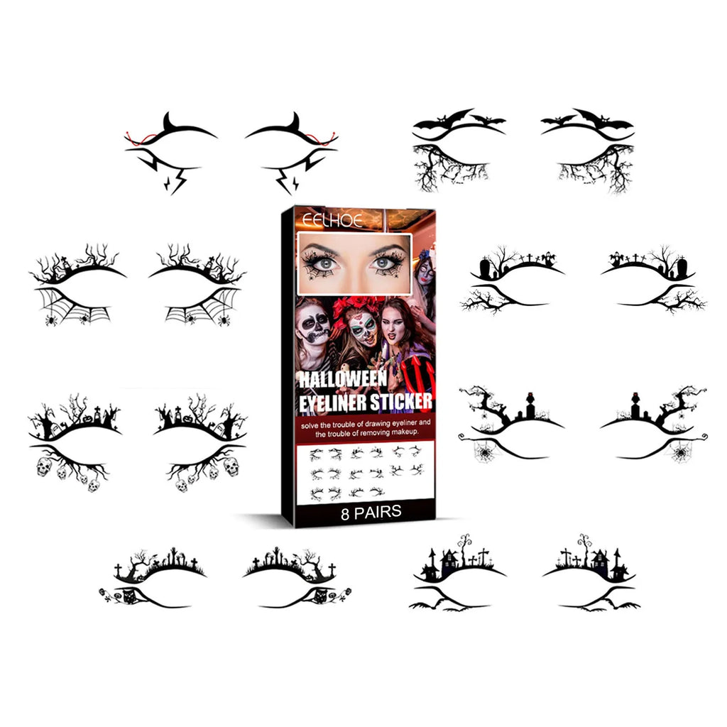 Bat spider decorative eyeliner stickers 8 pairs Halloween face makeup accessories