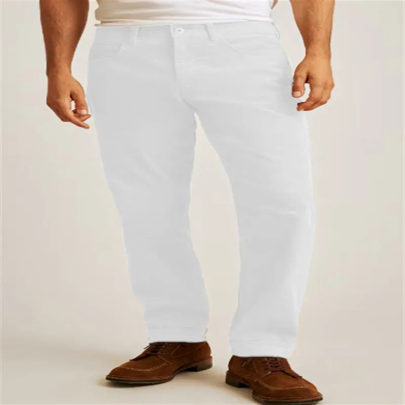 Cotton blend corduroy straight-leg trousers in green, army green, white, and khaki colours