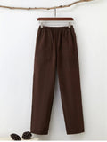 Men's solid colour pure cotton coarse fabric casual pants in beige with drawstring waist and mid rise