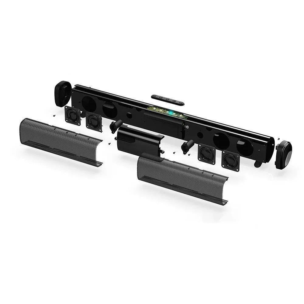 High-power Bluetooth sound bar speaker in black, 4*5W output, 2000mAh battery, compact 58.5cm length