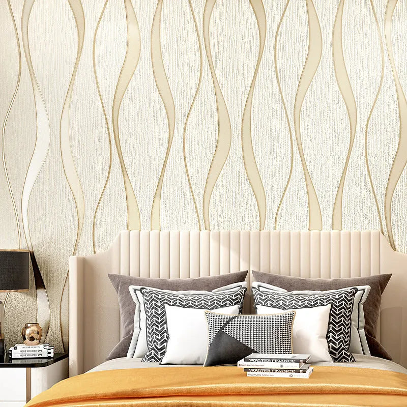 Curve stripe textured 3D wallpaper sample showing velvet surface in light grey colour