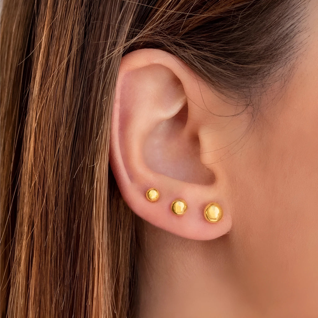 Stainless steel ball stud earrings geometric minimalist design multiple sizes