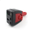 150W car power inverter 12V to 220V with USB output in black and red plastic casing