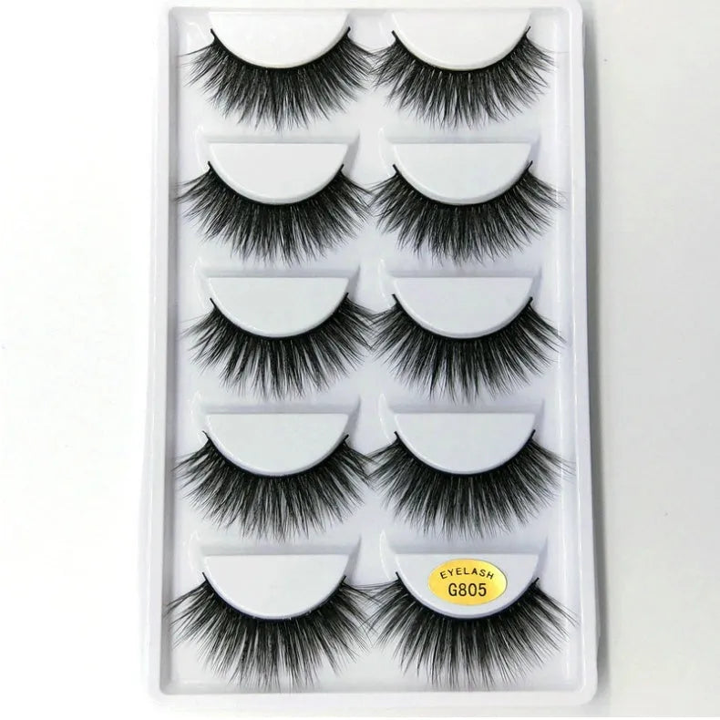 3D mink hair false eyelashes thick section cotton stem 5 pairs natural volume
