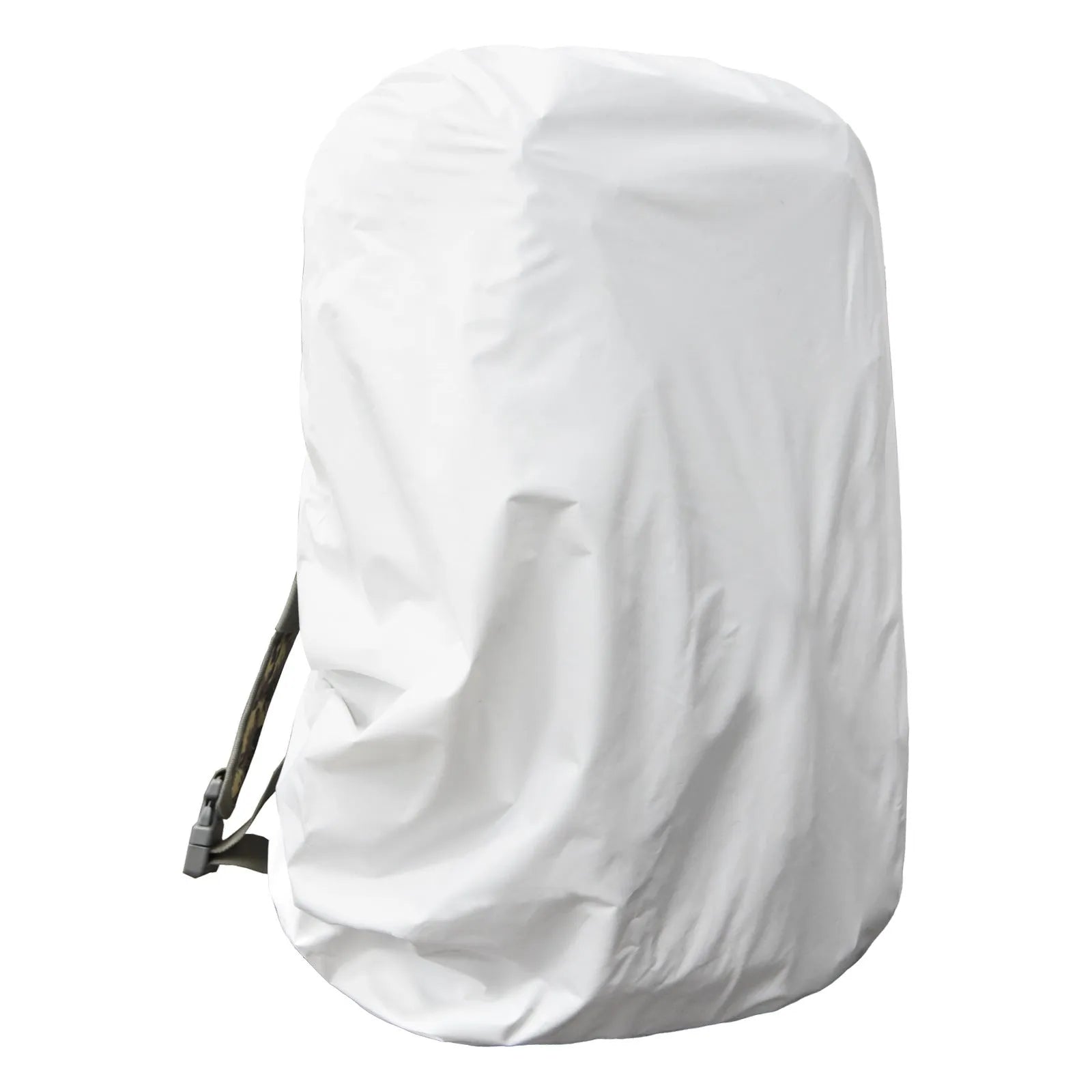 Army green backpack rain cover laid flat, designed to fit over an 80-litre capacity bag.