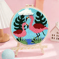Handmade embroidery DIY kit with linen fabric and cute cartoon pattern in Flamingo Paradise style