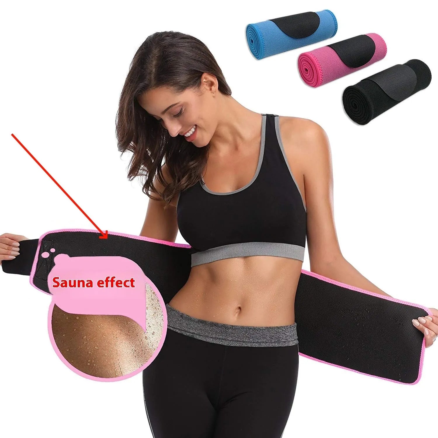 Neoprene lumbar support belt in black, blue or pink for fitness and running