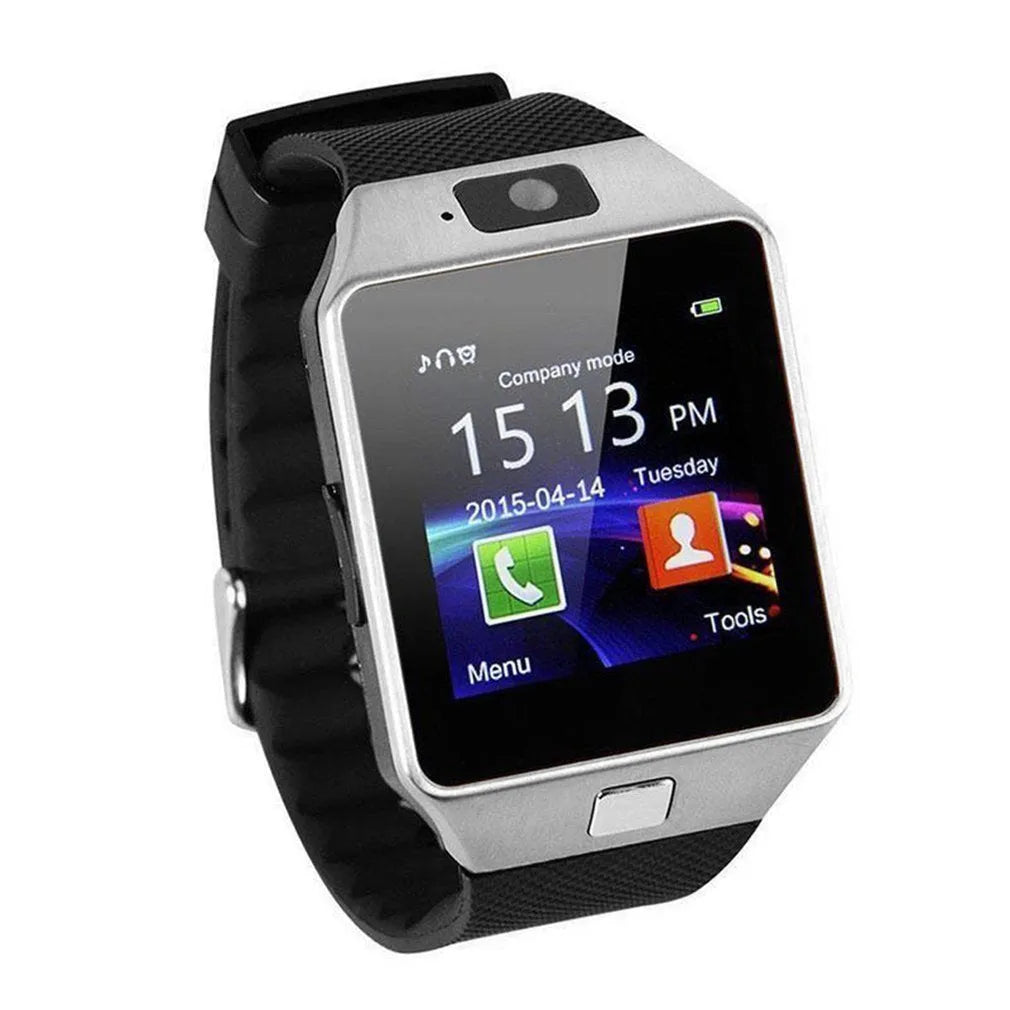 Bluetooth smart watch with 1.54 inch TFT screen, black silicone sporty strap on wrist, showing display